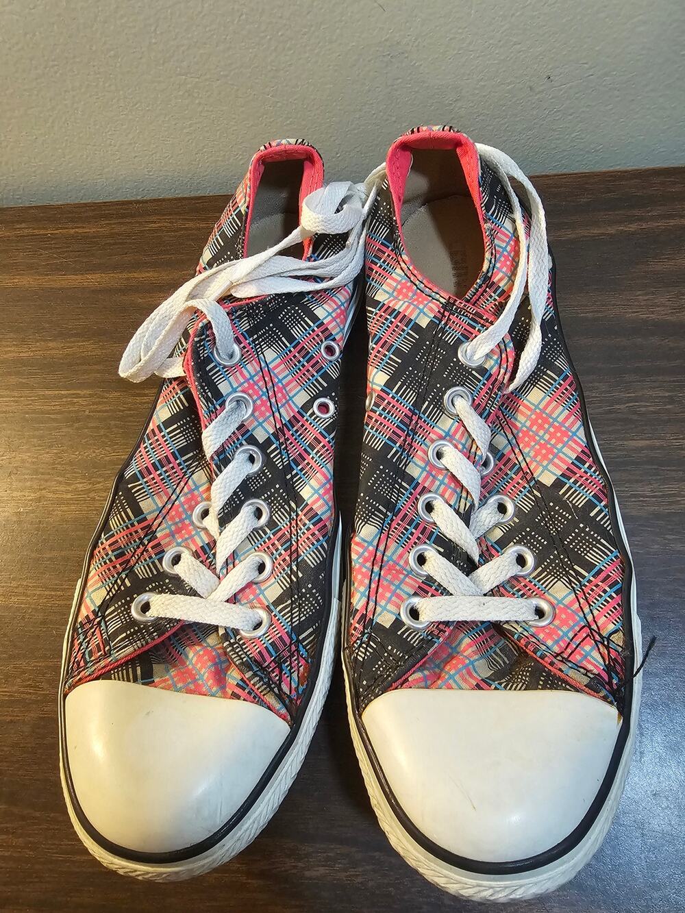 Converse All Stars Pink Black Plaid Womens Size 9 Shoes 514111F Low Top